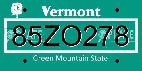 85ZO278 Vermont License Plate