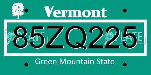 85ZQ225 Vermont License Plate