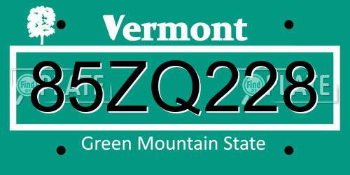 85ZQ228 Vermont License Plate