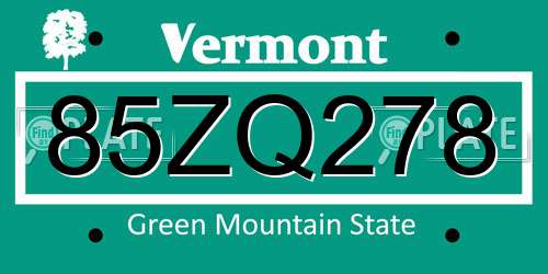 85ZQ278 Vermont License Plate