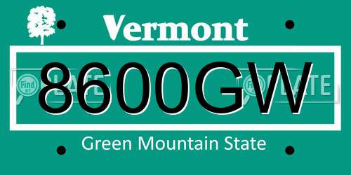 8600GW Vermont License Plate