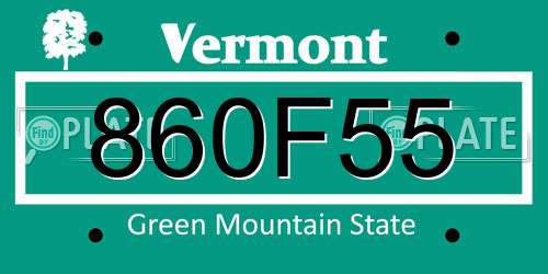 860F55 Vermont License Plate