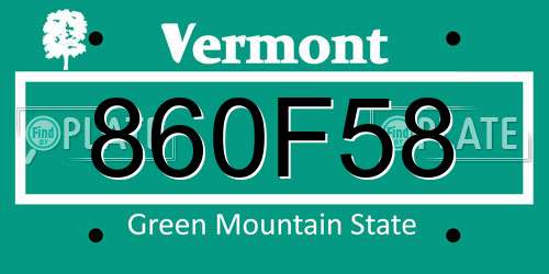 860F58 Vermont License Plate