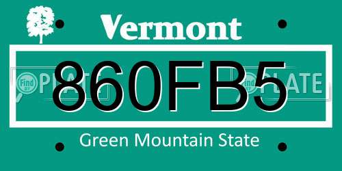 860FB5 Vermont License Plate