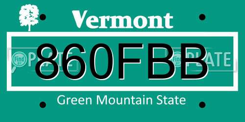 860FBB Vermont License Plate