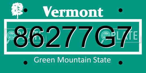 86277G7 Vermont License Plate