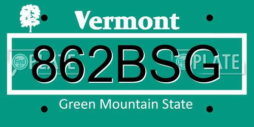 862BSG Vermont License Plate