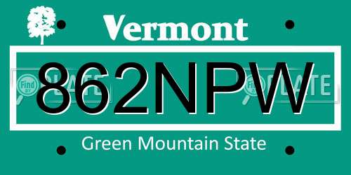 862NPW Vermont License Plate