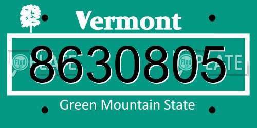 8630805 Vermont License Plate