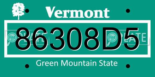 86308D5 Vermont License Plate