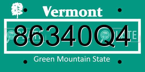 86340Q4 Vermont License Plate