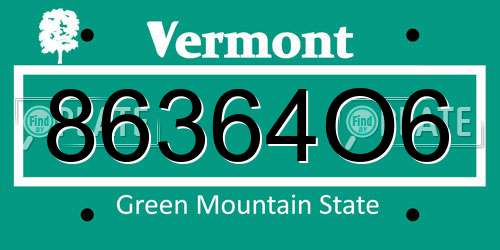 86364O6 Vermont License Plate