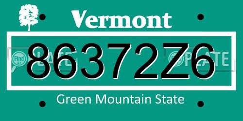 86372Z6 Vermont License Plate