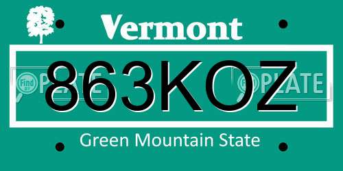 863KOZ Vermont License Plate