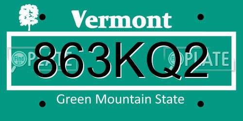 863KQ2 Vermont License Plate