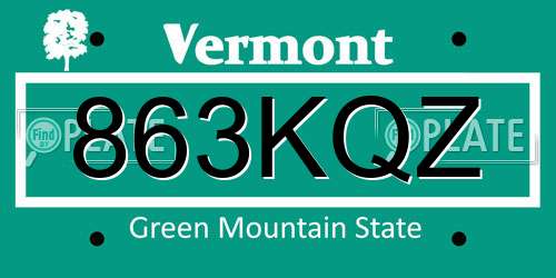 863KQZ Vermont License Plate