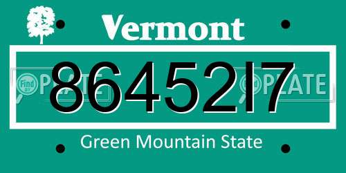 86452I7 Vermont License Plate
