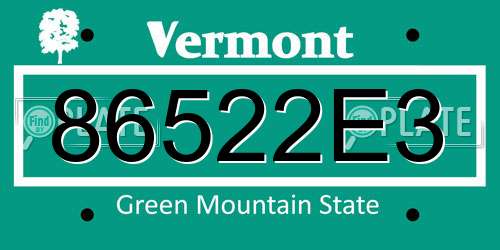 86522E3 Vermont License Plate