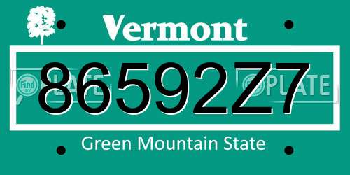 86592Z7 Vermont License Plate