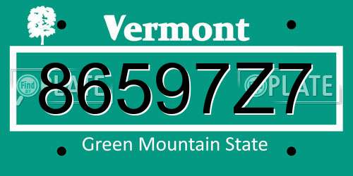 86597Z7 Vermont License Plate