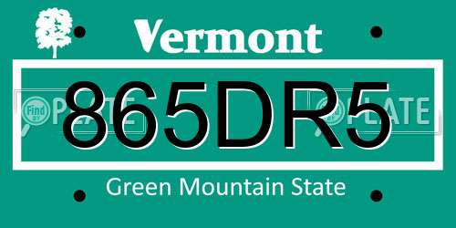 865DR5 Vermont License Plate