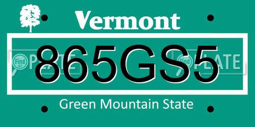 865GS5 Vermont License Plate
