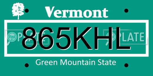 865KHL Vermont License Plate