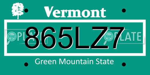 865LZ7 Vermont License Plate