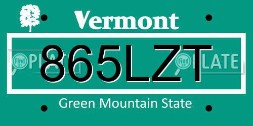 865LZT Vermont License Plate
