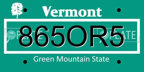 865OR5 Vermont License Plate