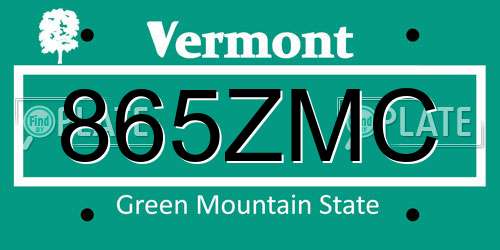 865ZMC Vermont License Plate