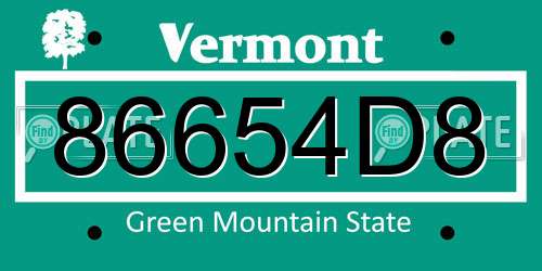 86654D8 Vermont License Plate