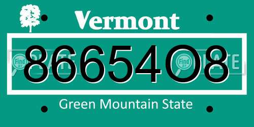 86654O8 Vermont License Plate