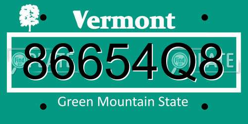 86654Q8 Vermont License Plate
