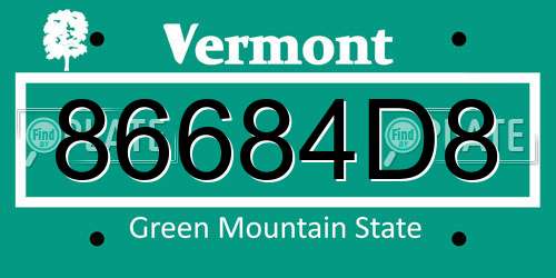 86684D8 Vermont License Plate