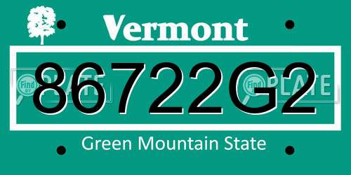 86722G2 Vermont License Plate