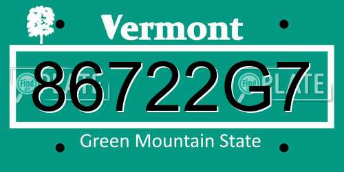 86722G7 Vermont License Plate
