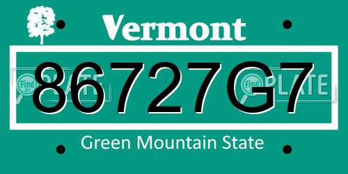 86727G7 Vermont License Plate