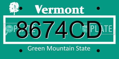 8674CD Vermont License Plate