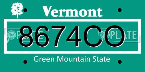 8674CO Vermont License Plate
