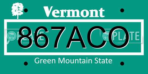 867ACO Vermont License Plate