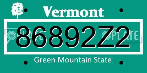 86892Z2 Vermont License Plate