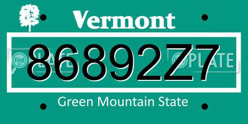 86892Z7 Vermont License Plate