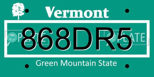 868DR5 Vermont License Plate