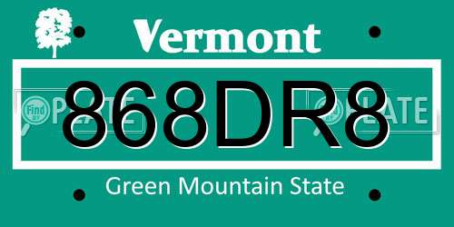 868DR8 Vermont License Plate