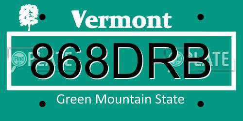 868DRB Vermont License Plate