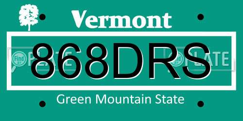 868DRS Vermont License Plate