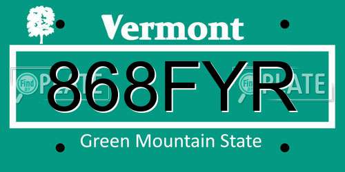 868FYR Vermont License Plate