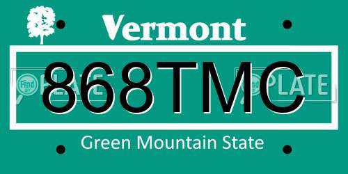 868TMC Vermont License Plate