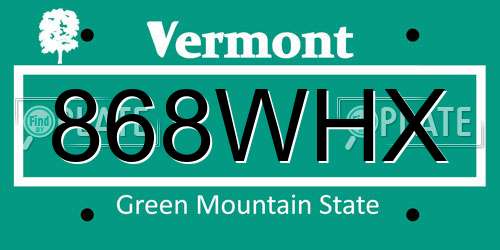 868WHX Vermont License Plate